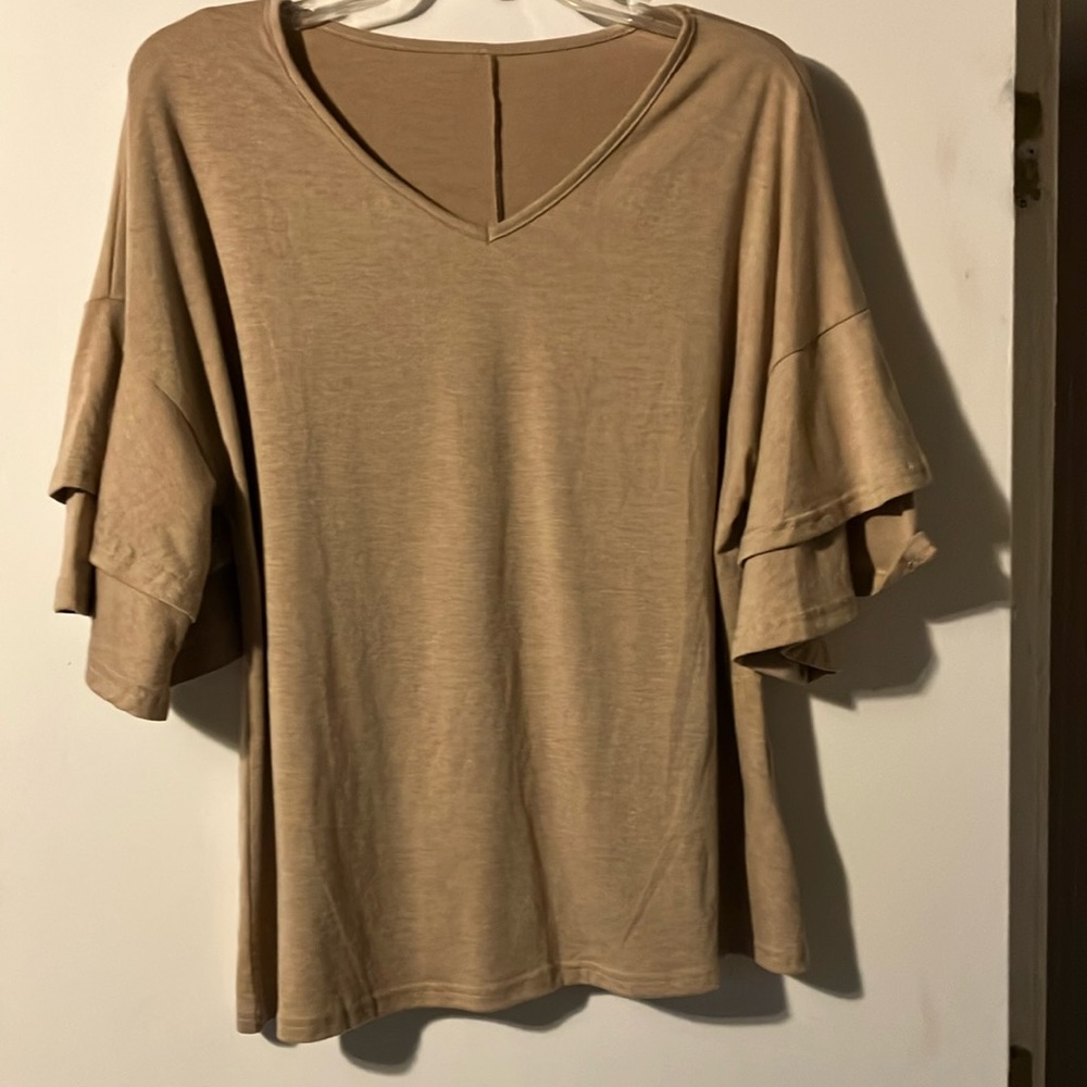 SHEIN Tan Ruffle Sleeve Blouse